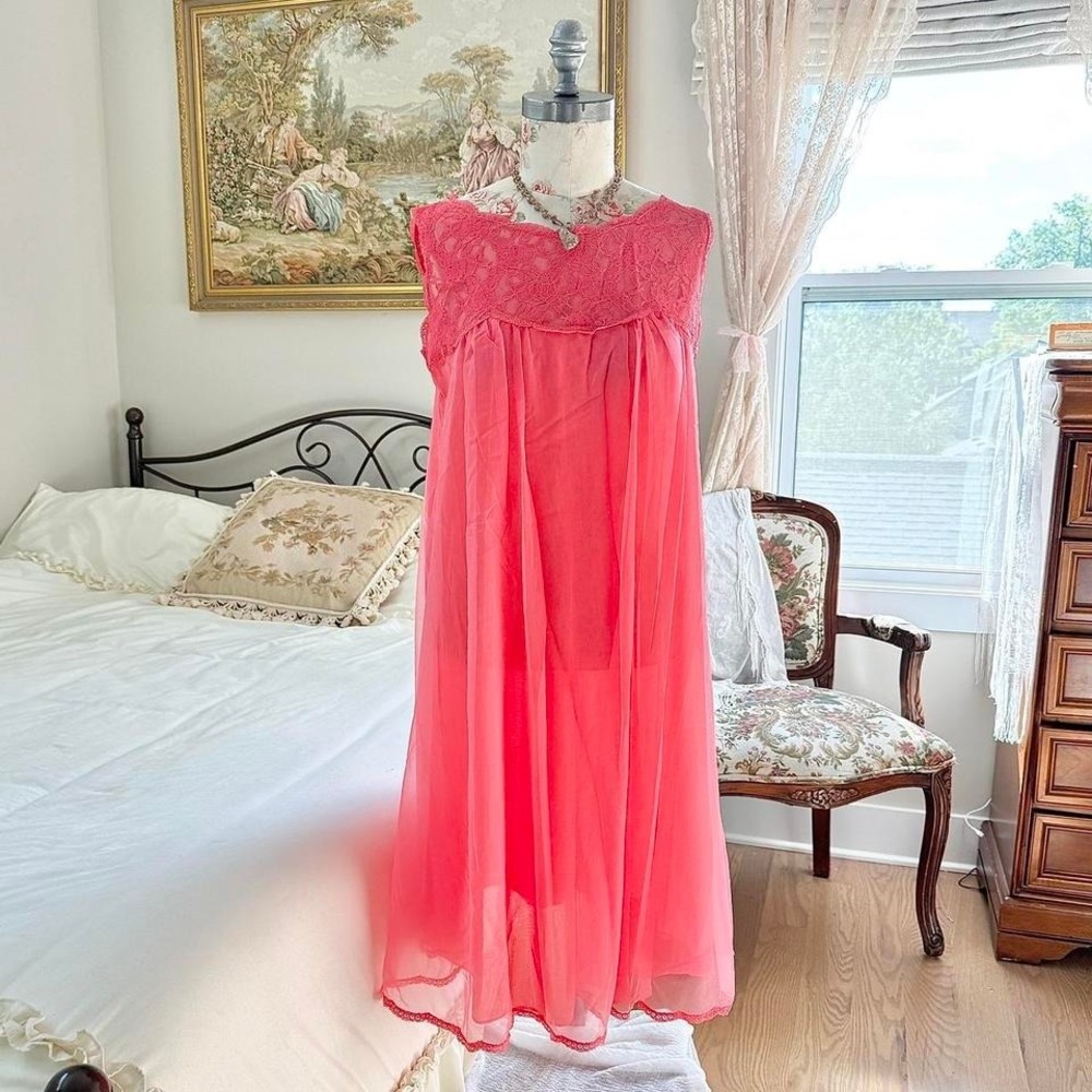 70s coral pink nightgown dress‎ Gossard Artemis size small